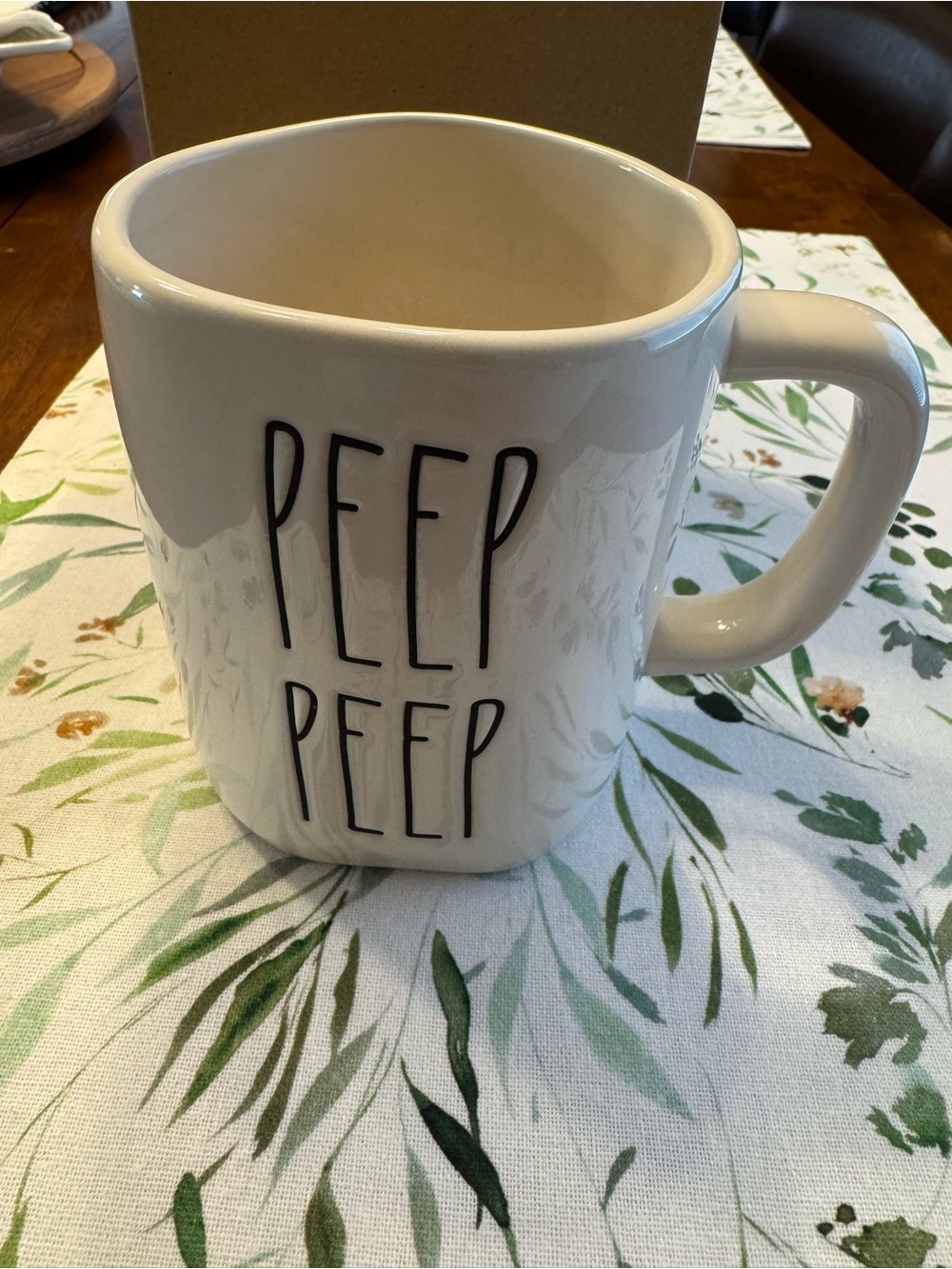 Rae Dunn White Ceramic Mug with Black "PEEP PEEP" Lettering